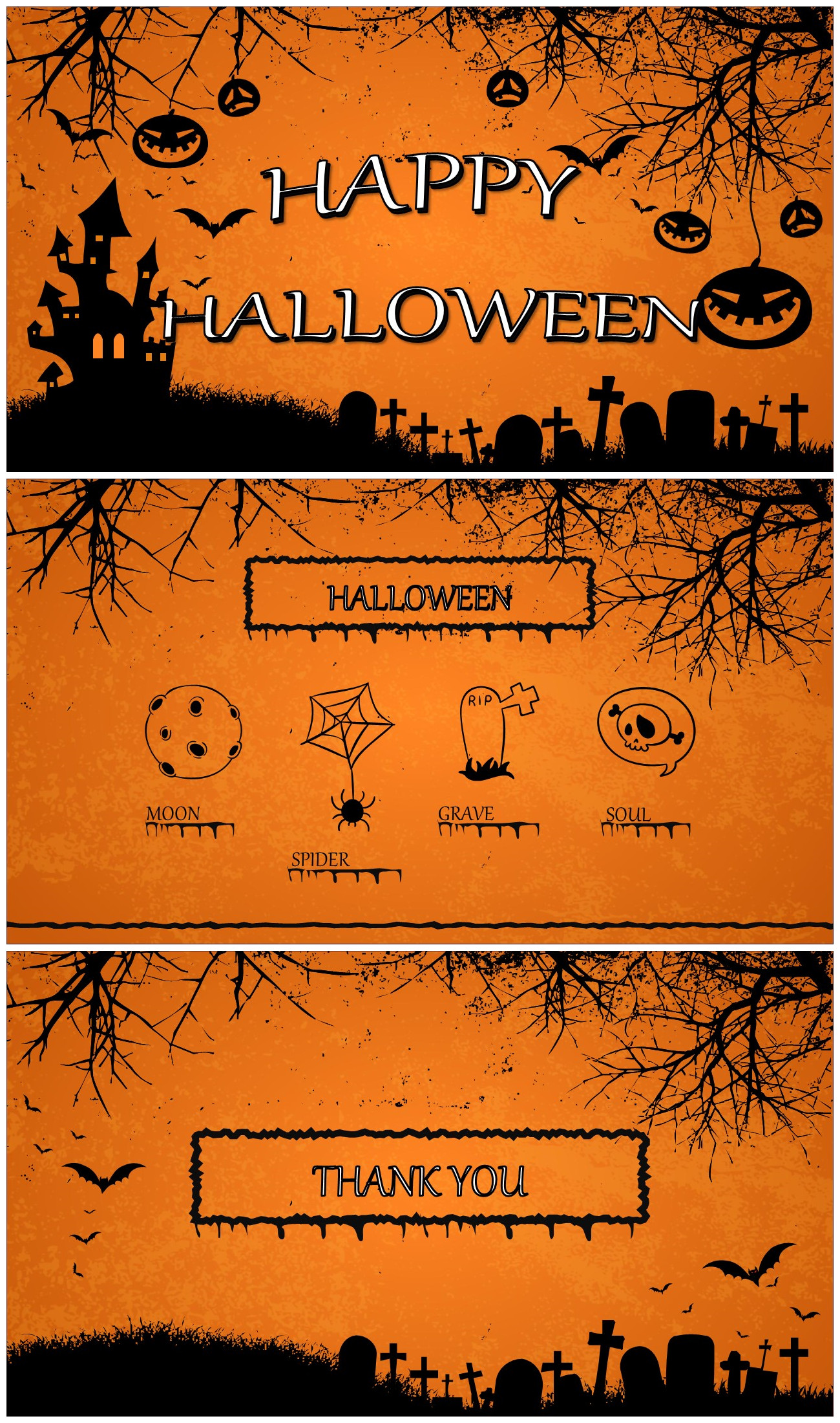 恐怖黄色背景万圣节PPT模板