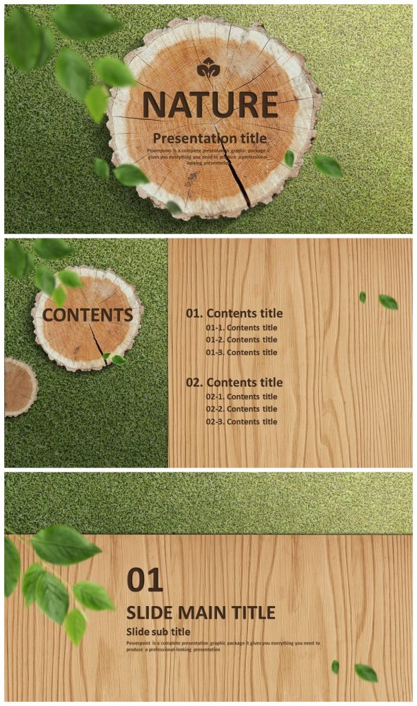 清新自然草地木桩环保PPT模板下载-聚给网