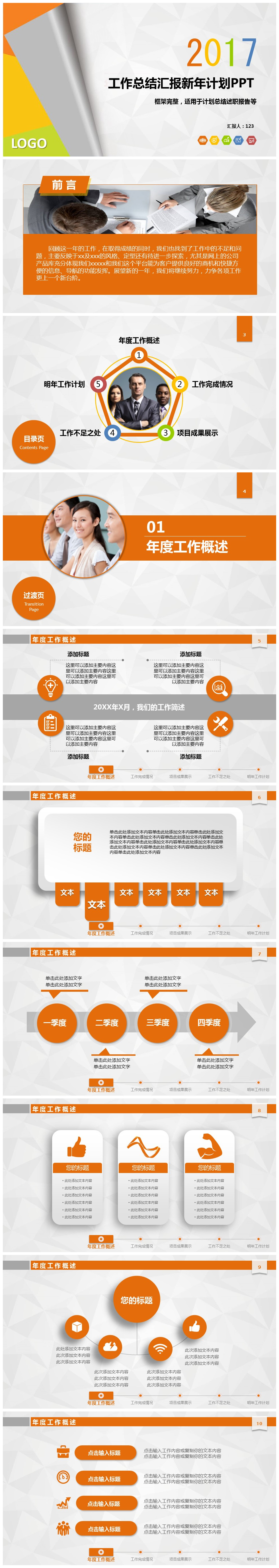 橙色简洁工作汇报PPT模板下载