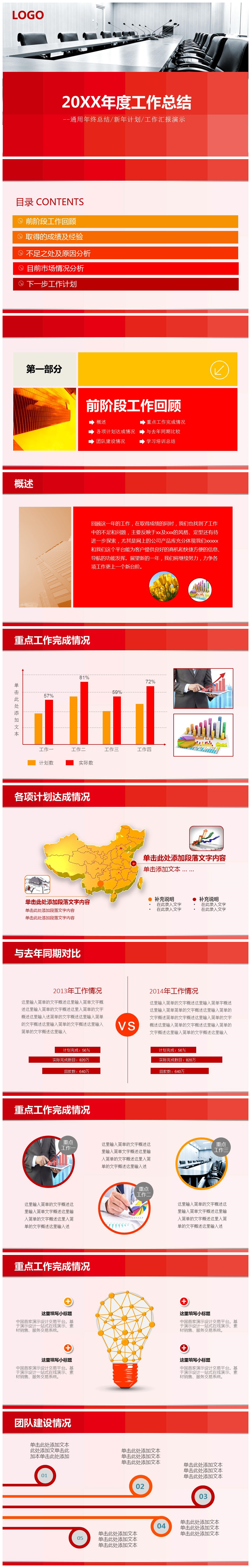 红色大气会议室封面年度总结PPT模板下载