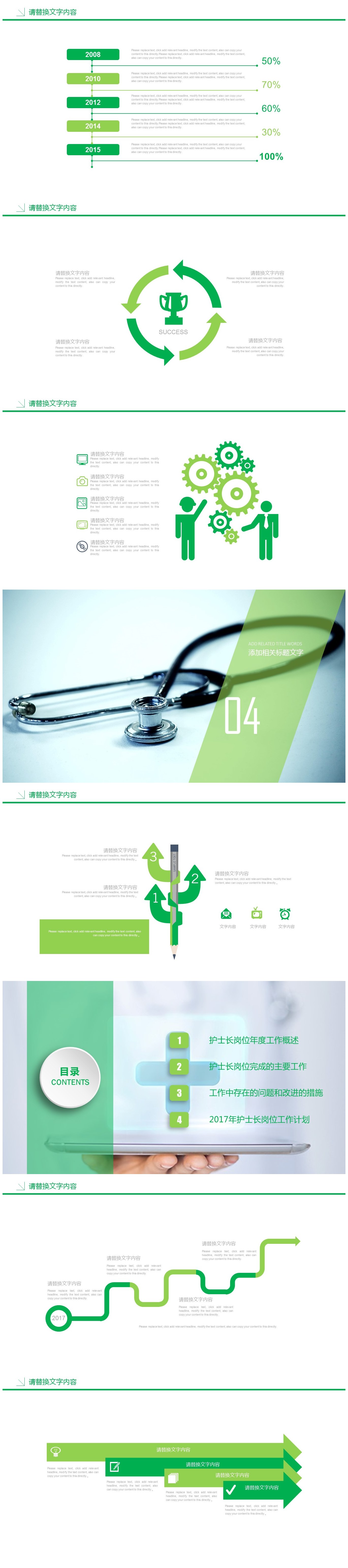 绿色简约医疗行业医生护士工作报告PPT模板-聚给网