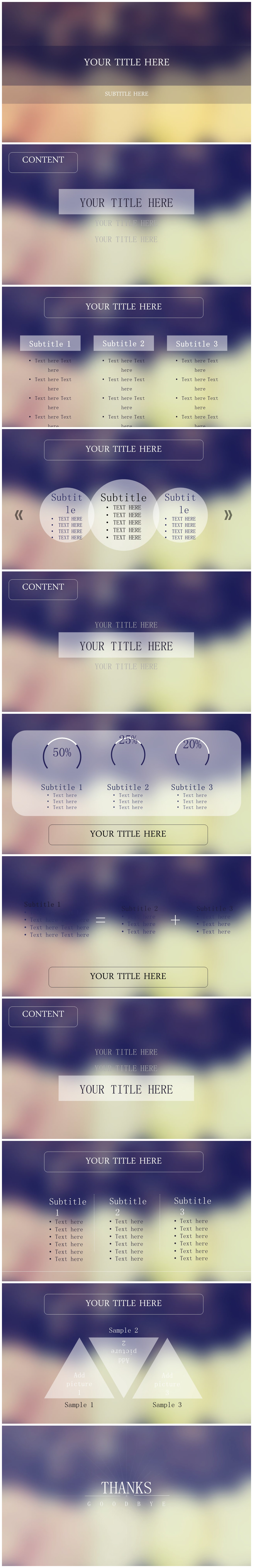 经典毛玻璃风简约欧美风艺术PPT模板下载
