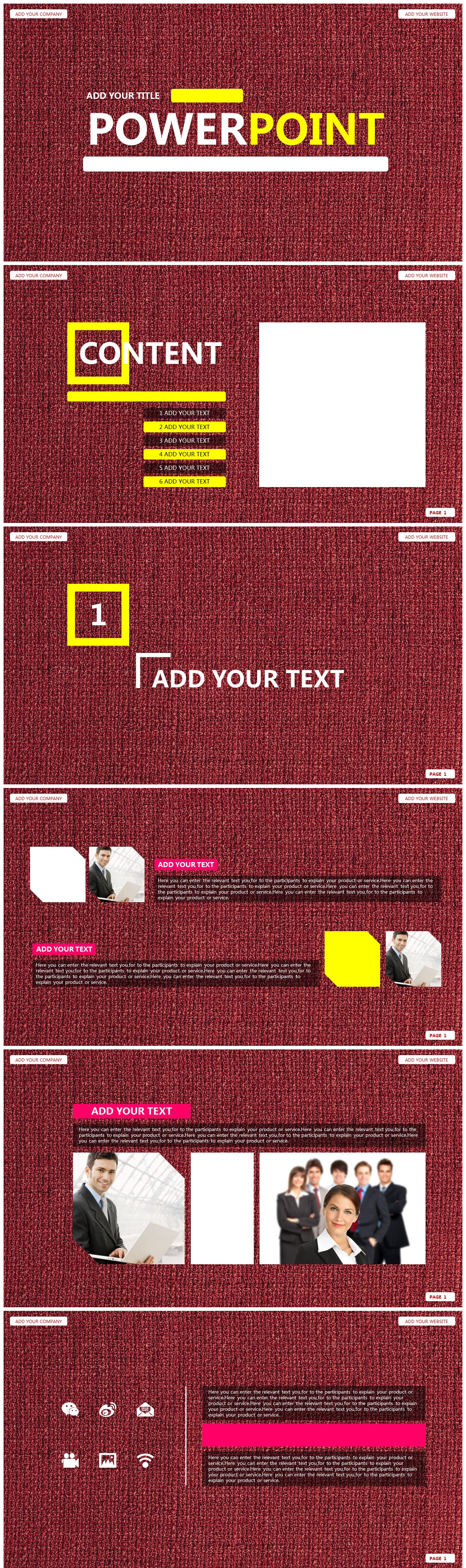 时尚个性深红色背景商务通用PPT模板下载