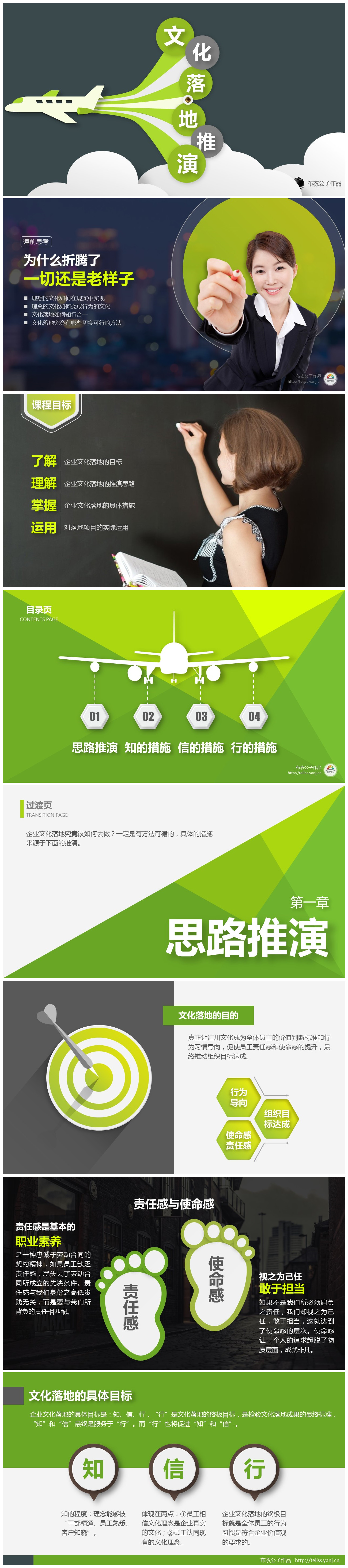 卡通创意飞机绿色清新企业培训PPT模板下载