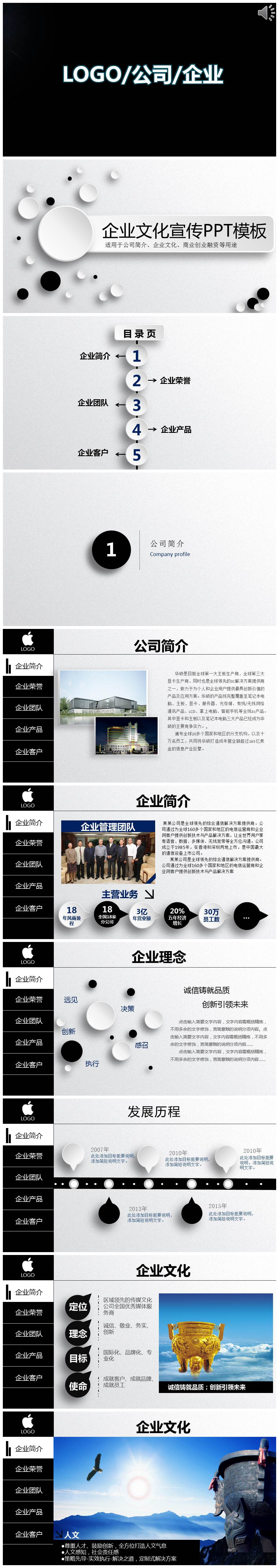 黑白扁平化微立体公司年终工作总结ppt模板