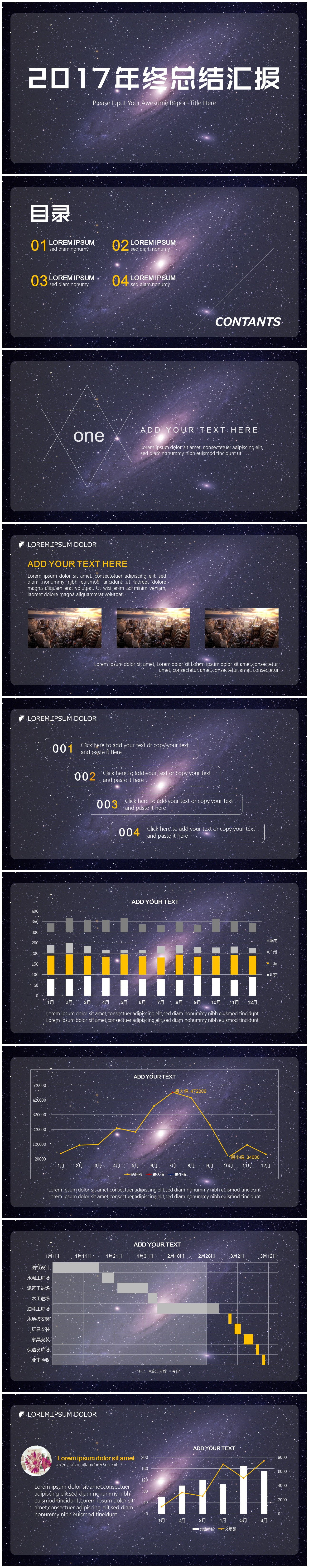 大气星空背景商务年终工作总结PPT模板-聚给网