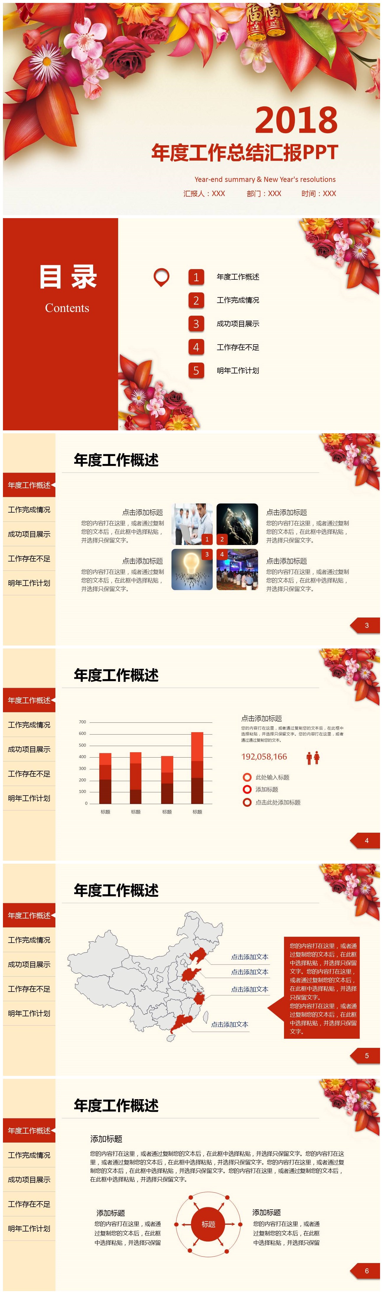 中国红销售部年度工作总结汇报PPT模板-聚给网