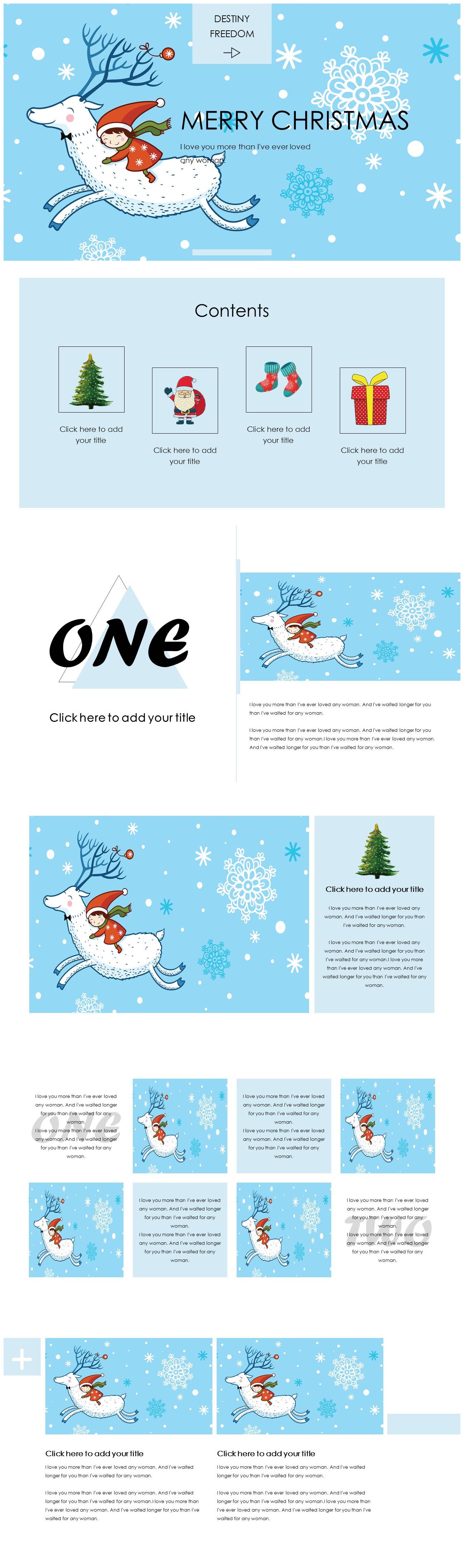 卡通麋鹿小女孩圣诞主题活动内容PPT模板