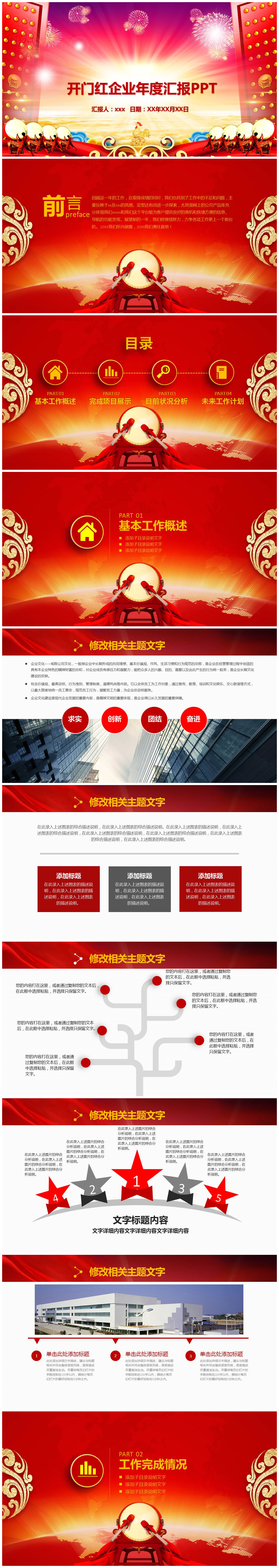 创意开门红新春年终总结汇报ppt模板