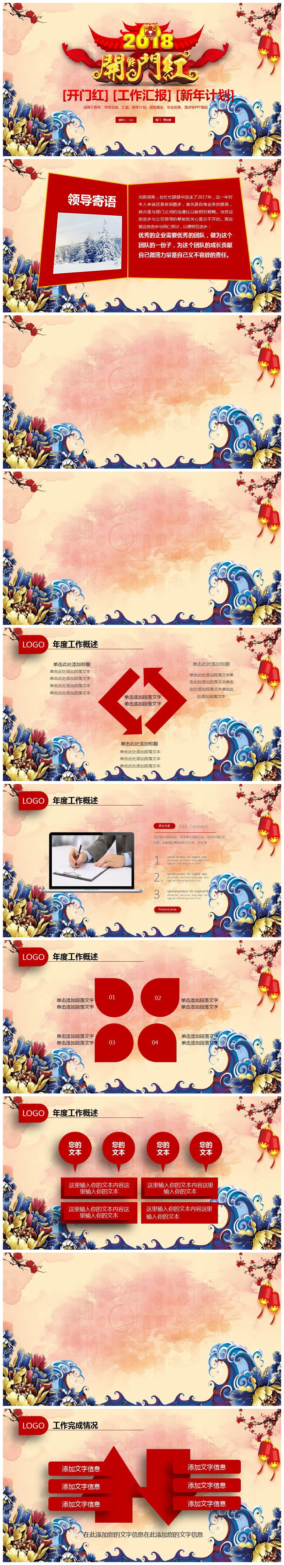 中国创意开门红新春年终总结汇报ppt模板