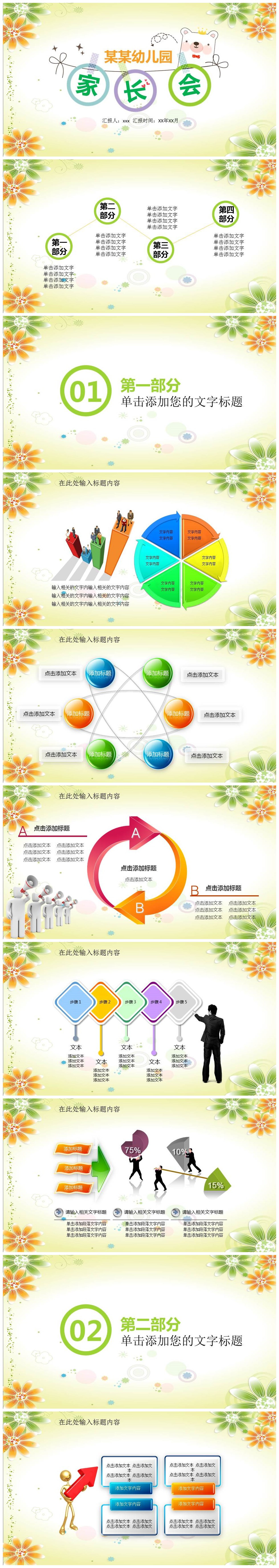 创意卡通清新幼儿园家长会PPT模板-聚给网