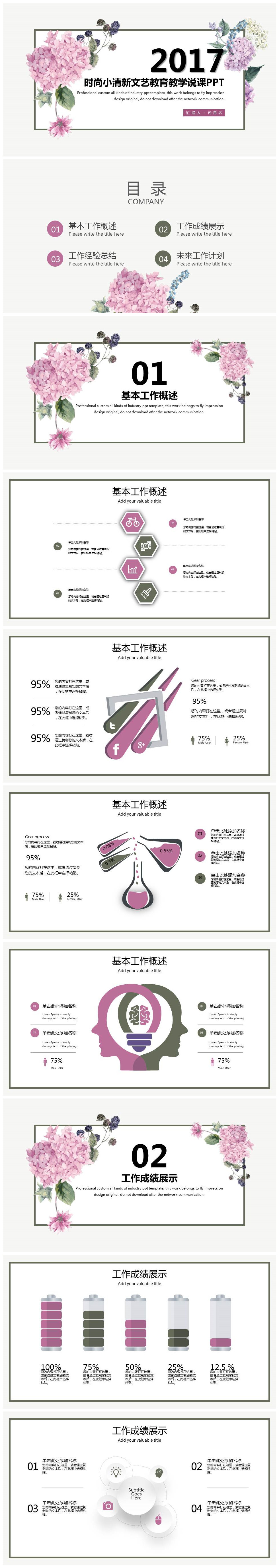 小清新时尚文艺教育教学说课ppt模板-聚给网