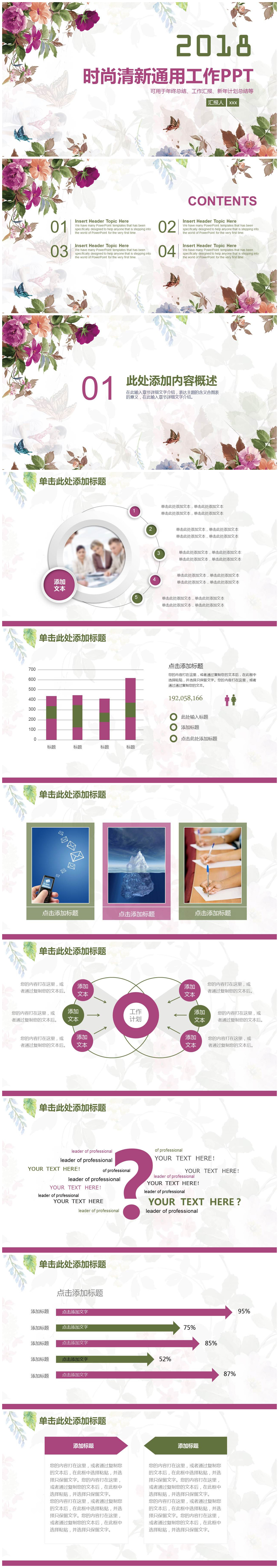 时尚清新通用公司年终工作总结PPT模板
