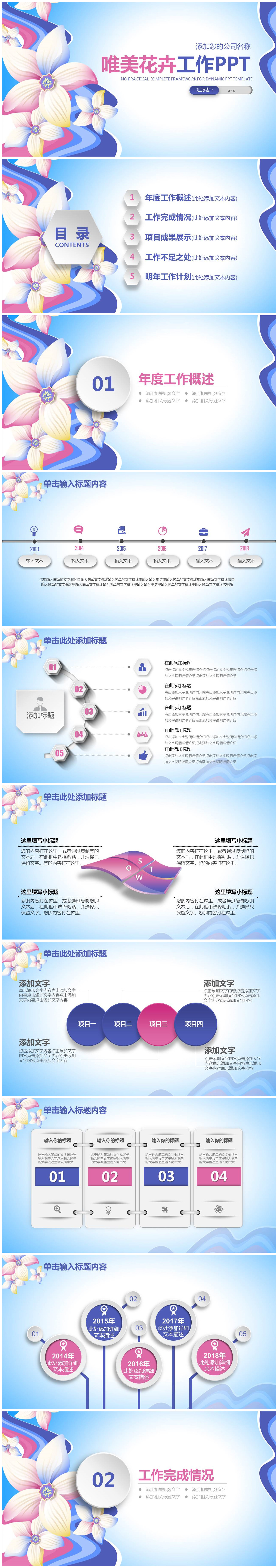 唯美花卉清新公司年终工作总结PPT模板