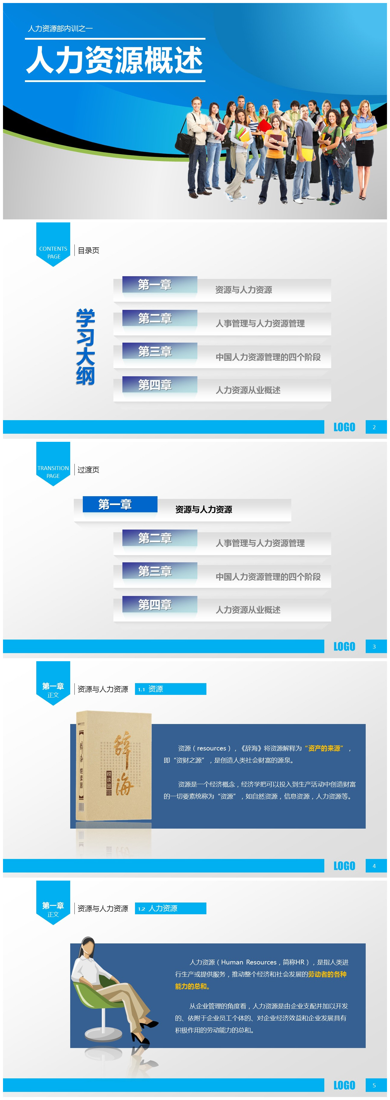 简洁蓝色商务人力资源培训PPT模板下载-聚给网