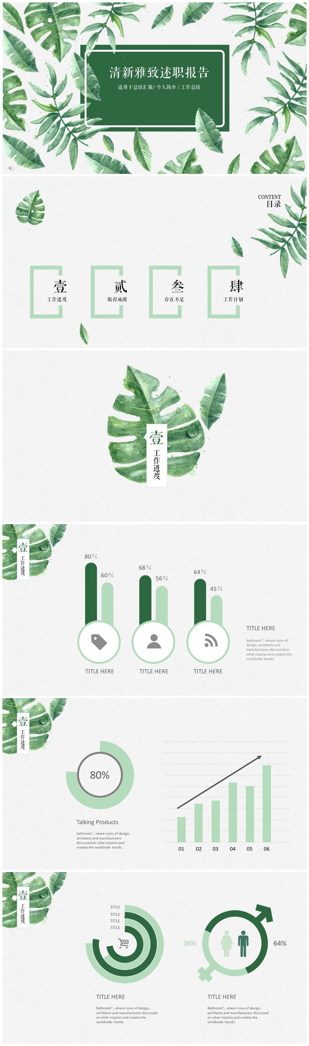 绿色清新雅致工作总结述职报告ppt模板