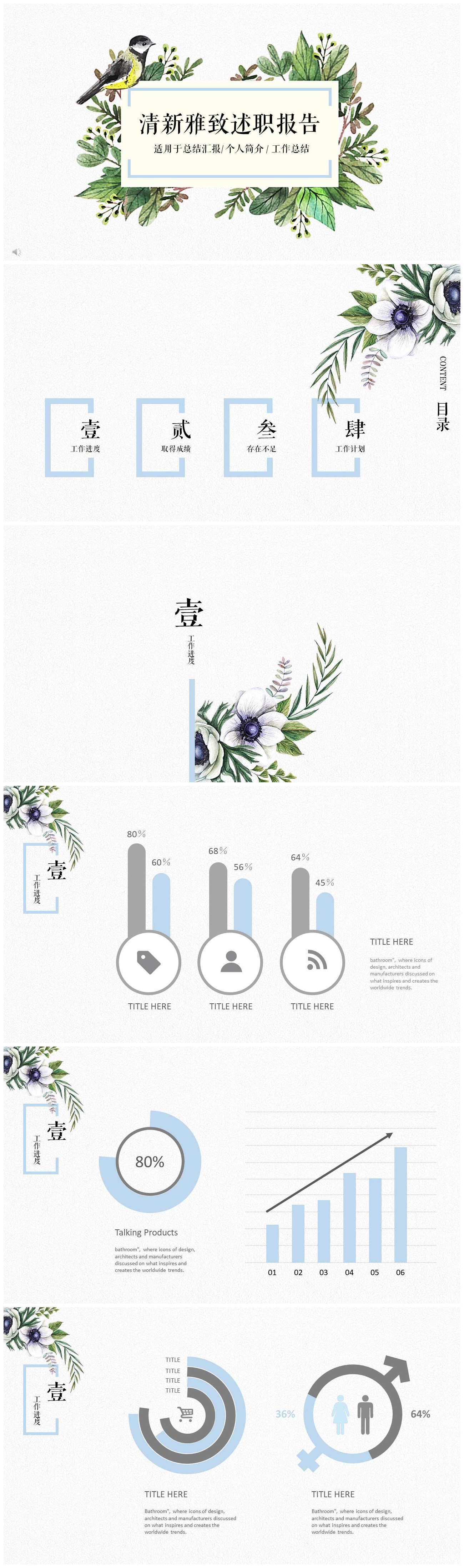 简约清新雅致工作总结述职报告ppt模板
