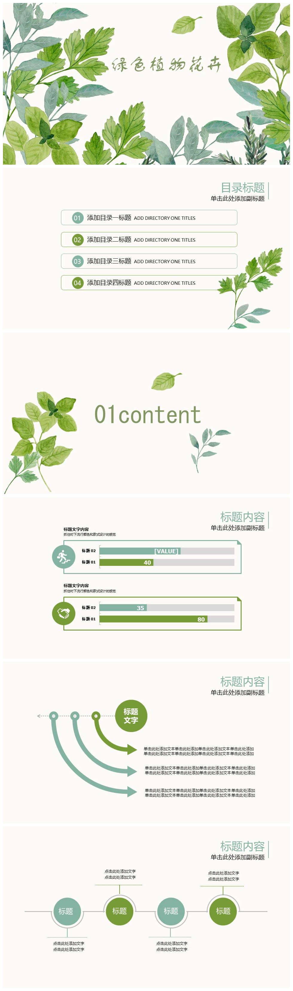 绿色简约清新植物花卉工作总结ppt模板