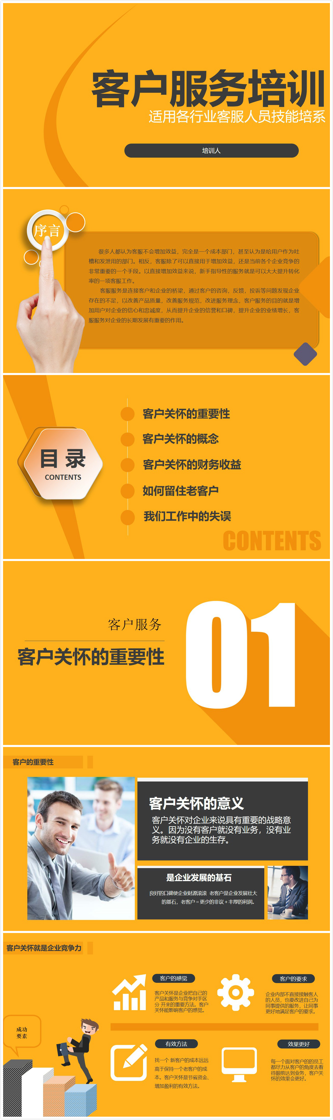 黄色简约清新商务客户服务培训ppt模板