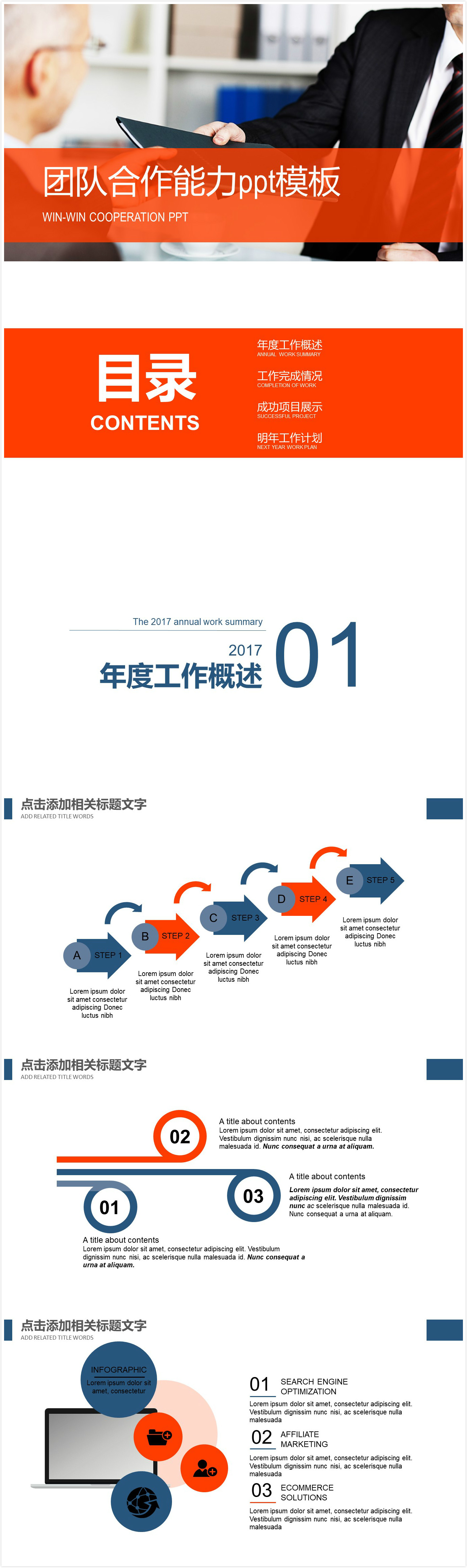 简洁时尚清新团队合作能力ppt模板-聚给网