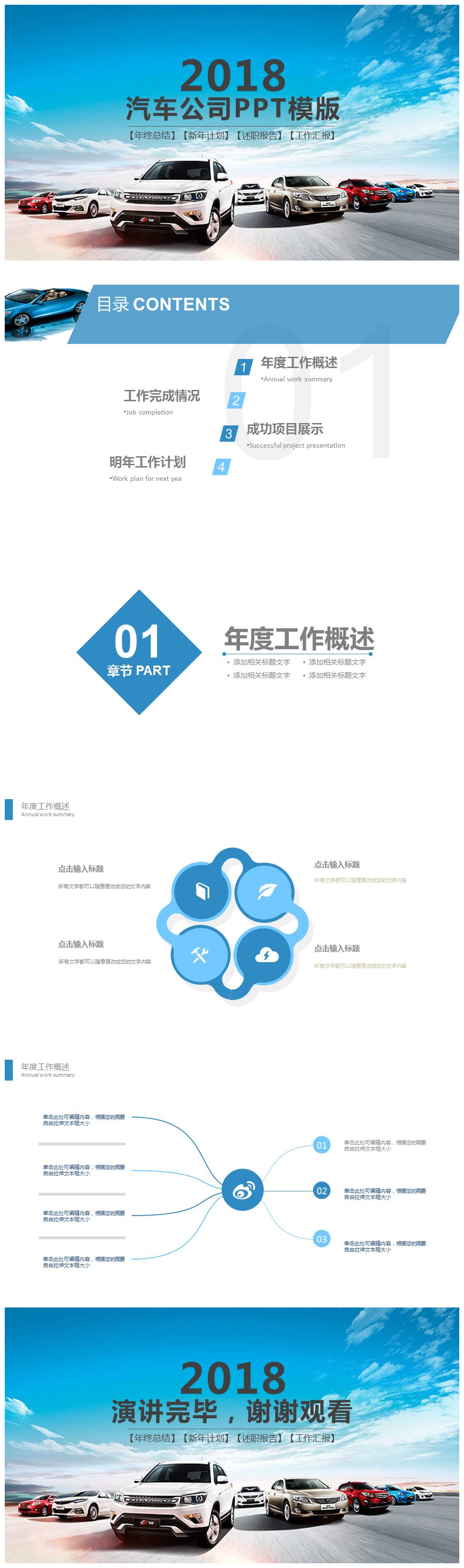 现代简洁汽车公司年度工作总结PPT模版