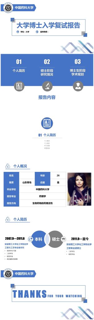 中国药科大学博士入学复试报告ppt模板-聚给网