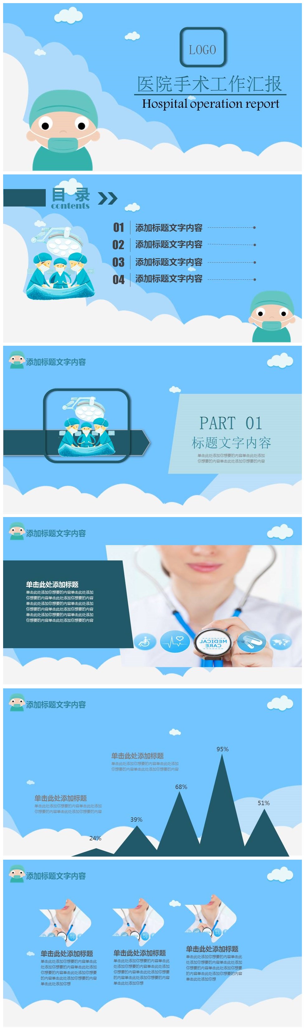 蓝色卡通医院手术工作汇报ppt模板-聚给网