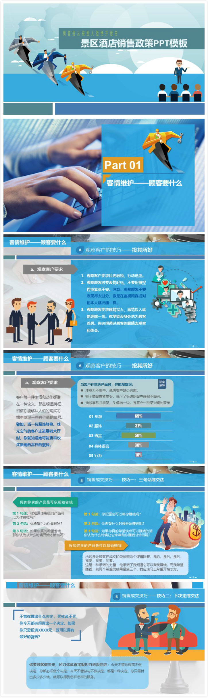 简洁时尚清新景区酒店销售政策ppt模板-聚给网