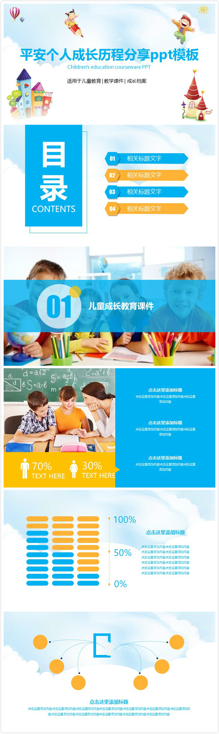 清新大气时尚平安个人成长历程分享ppt模板-聚给网