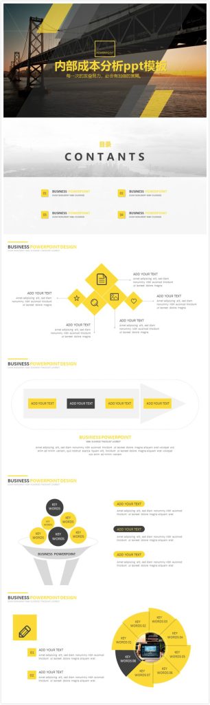 简洁时尚大气内部成本分析ppt模板-聚给网