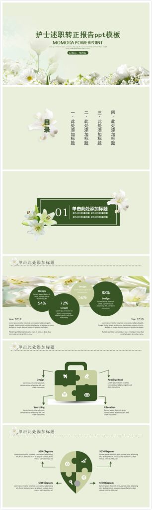 简洁时尚大气护士述职转正报告ppt模板-聚给网
