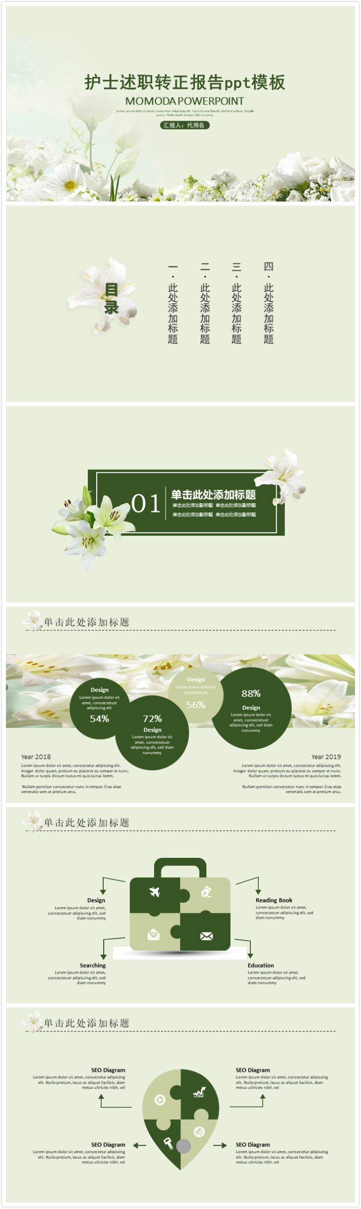 简洁时尚大气护士述职转正报告ppt模板-聚给网