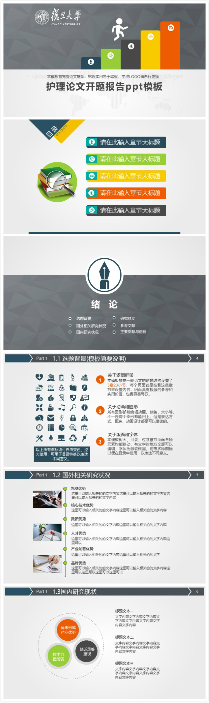 清新简约大气护理论文开题报告ppt模板-聚给网