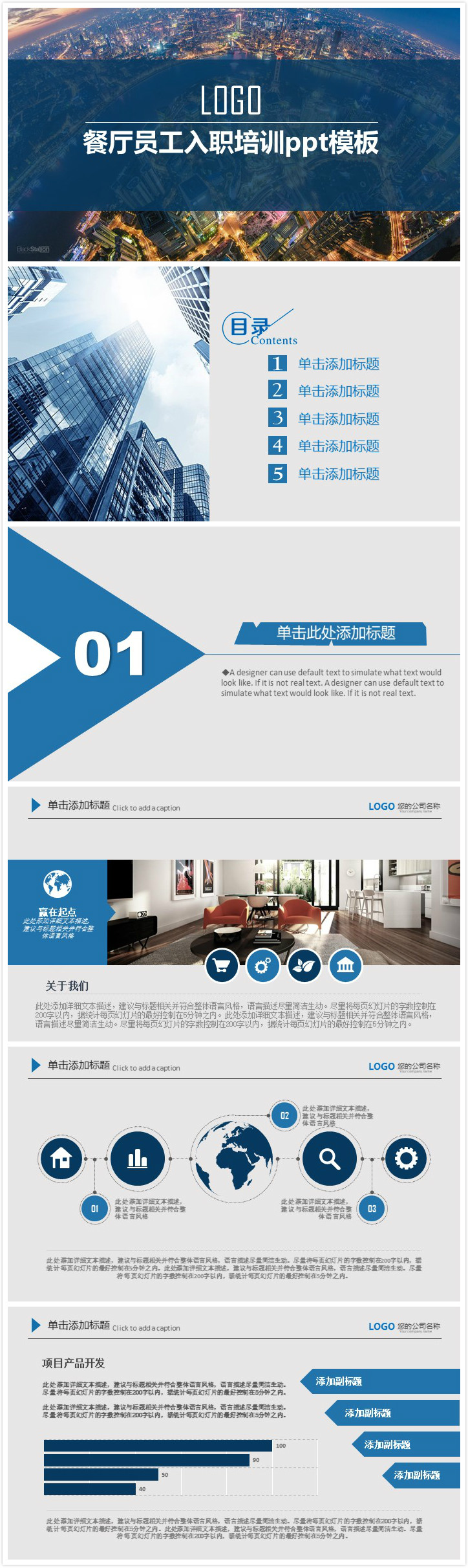 清新简洁大气餐厅员工入职培训ppt模板