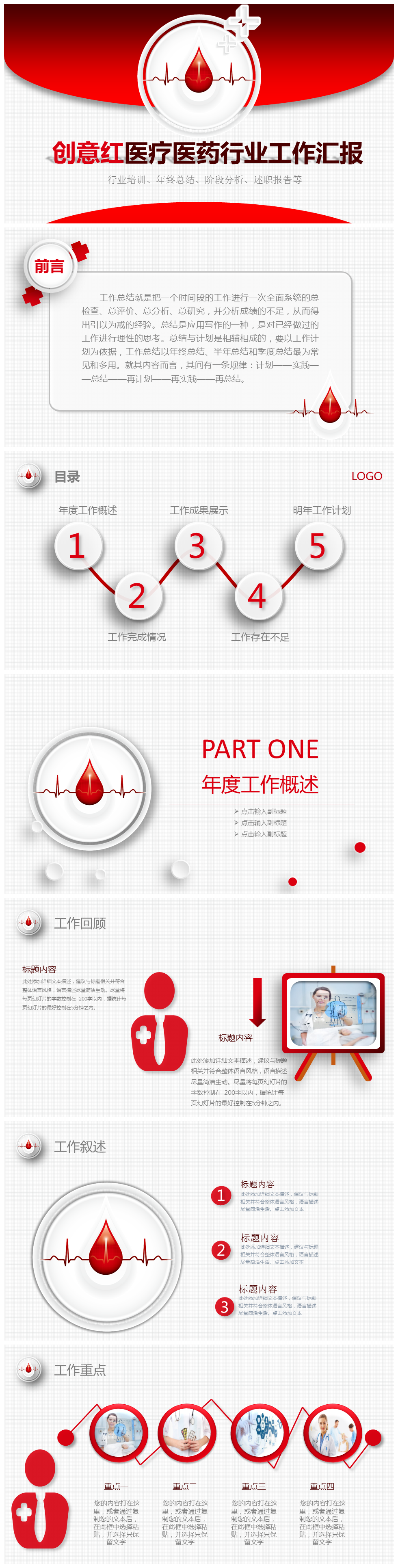 创意红色医疗医药行业工作报告PPT模板