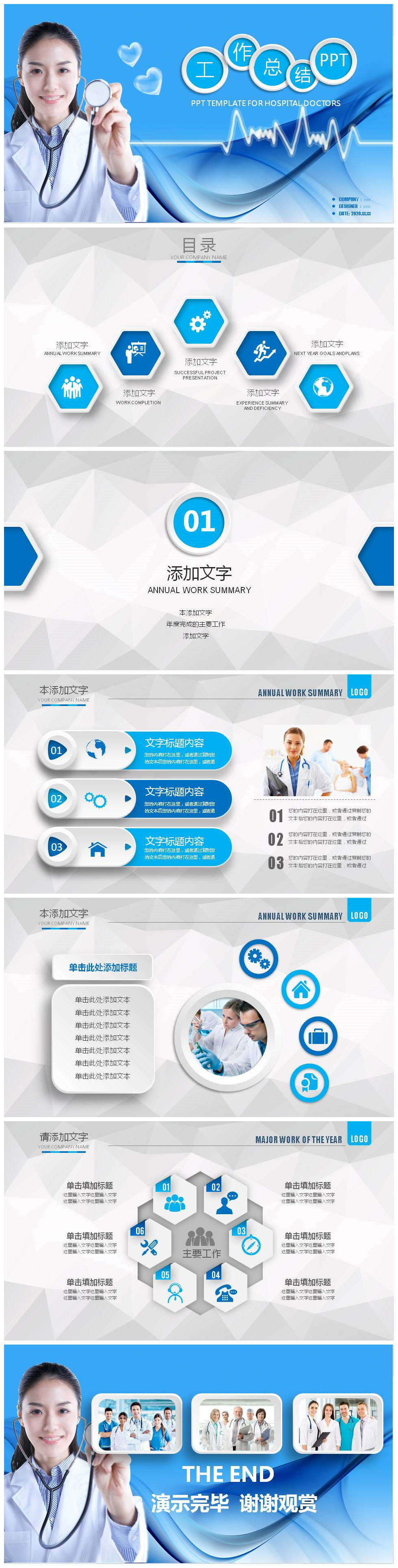 医院医生工作总结汇报PPT模板