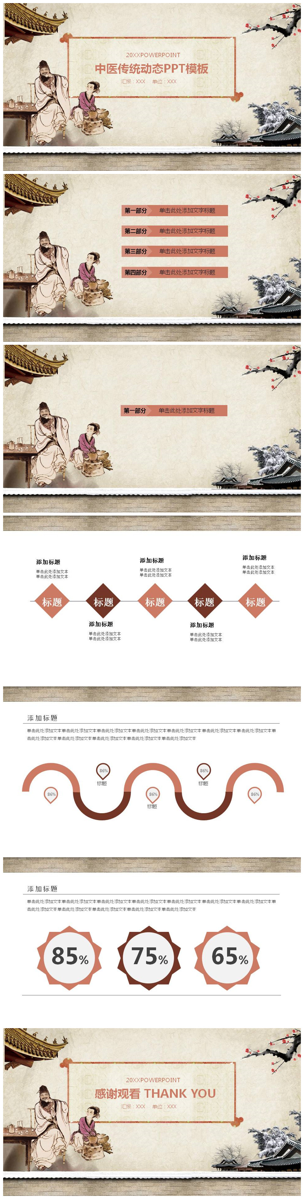 古典水墨中药中医PPT模板-聚给网