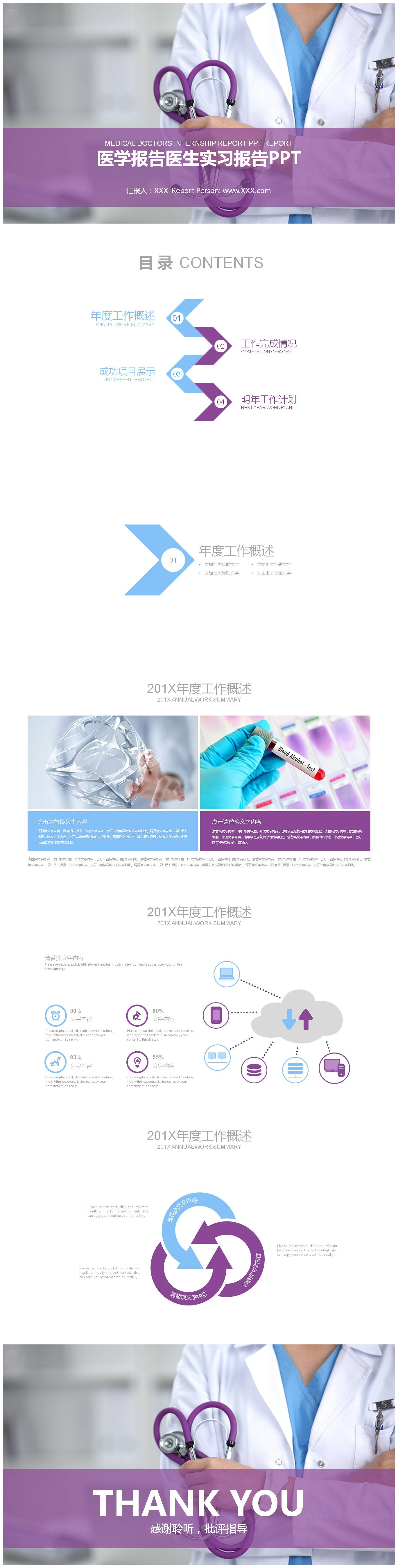 紫色动态医生实习报告PPT模板