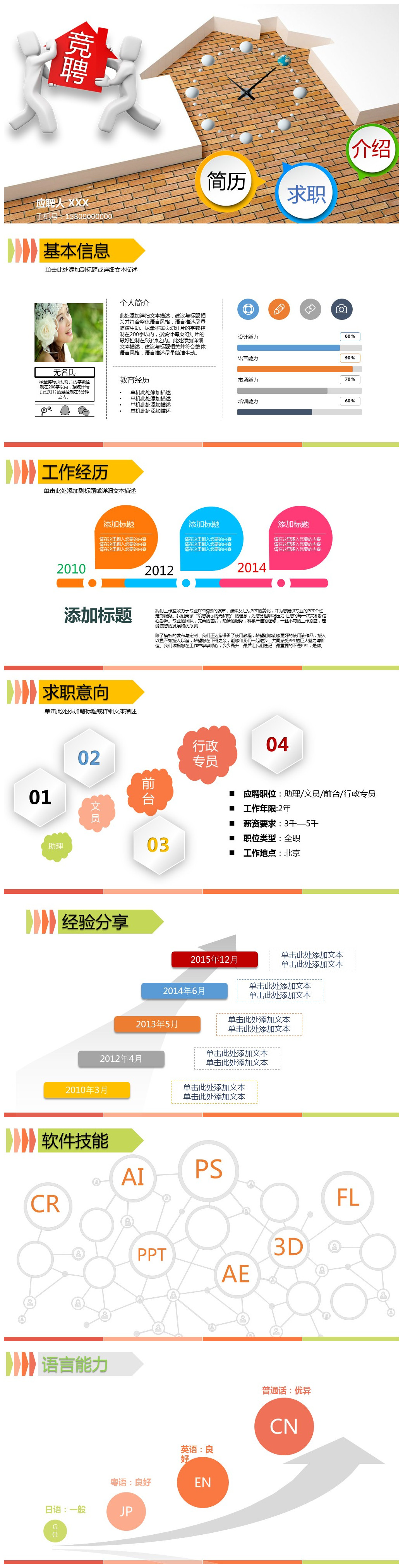 创意有趣彩色个人简历竞聘PPT模板-聚给网