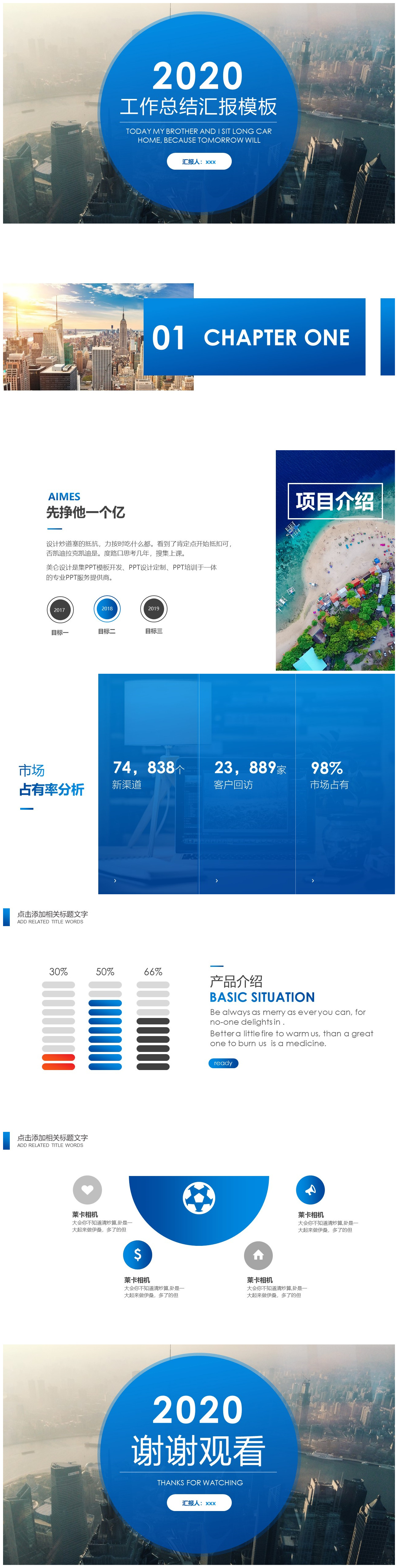 创意封面小清新蓝简约工作总结报告ppt模板