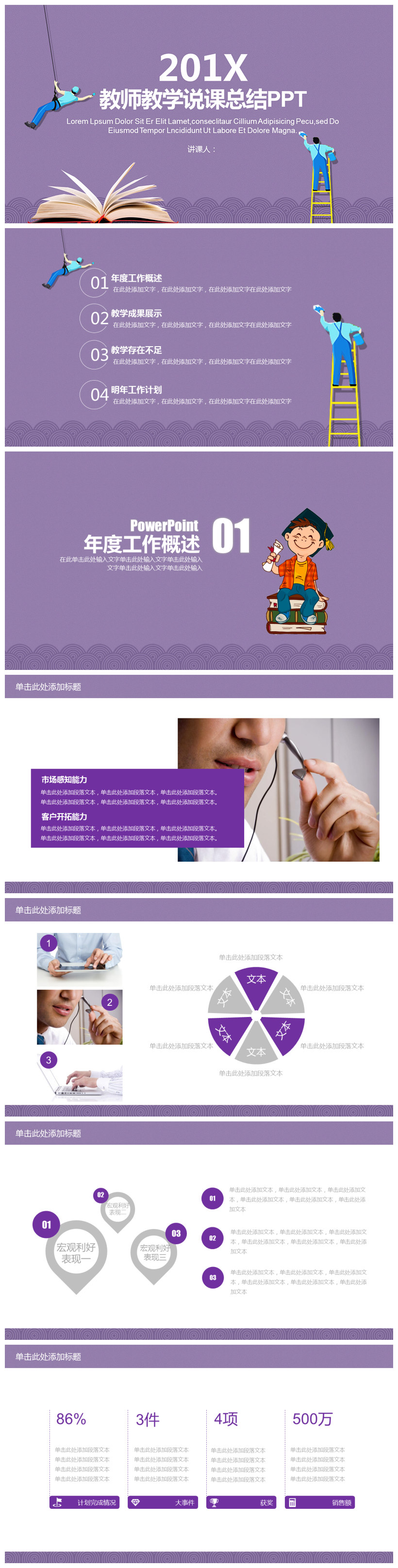 紫色教师教学说课总结PPT模板