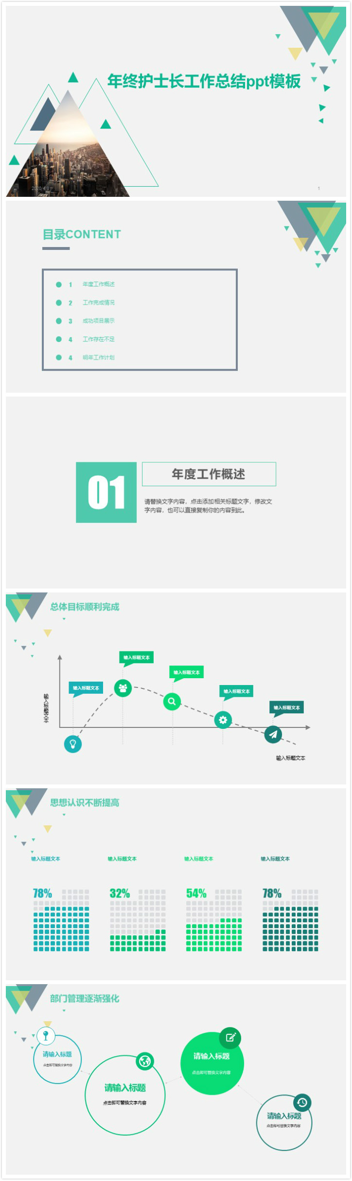 清新简洁大气年终护士长工作总结ppt模板