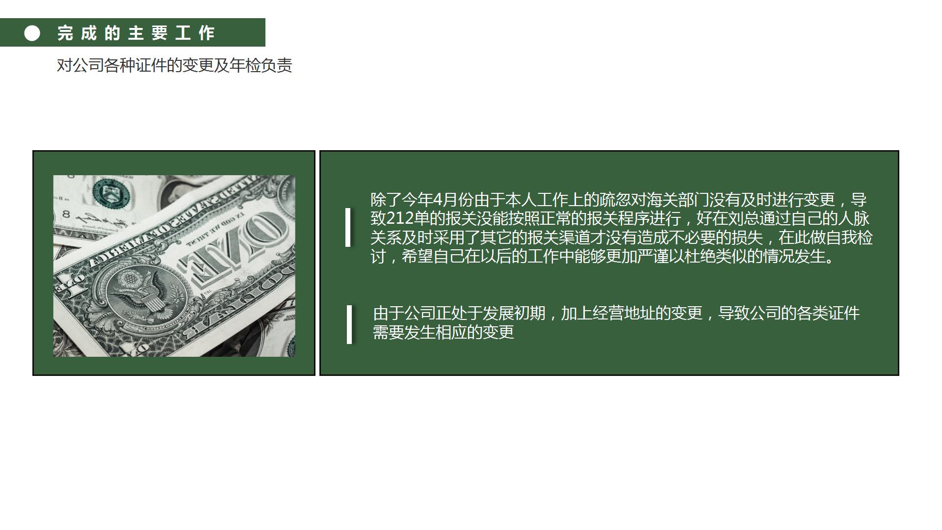 美元背景个人年度财务工作报告PPT模板