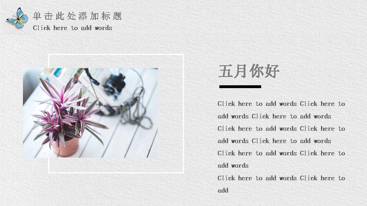 时尚简约大气水彩花卉蝴蝶设计ppt