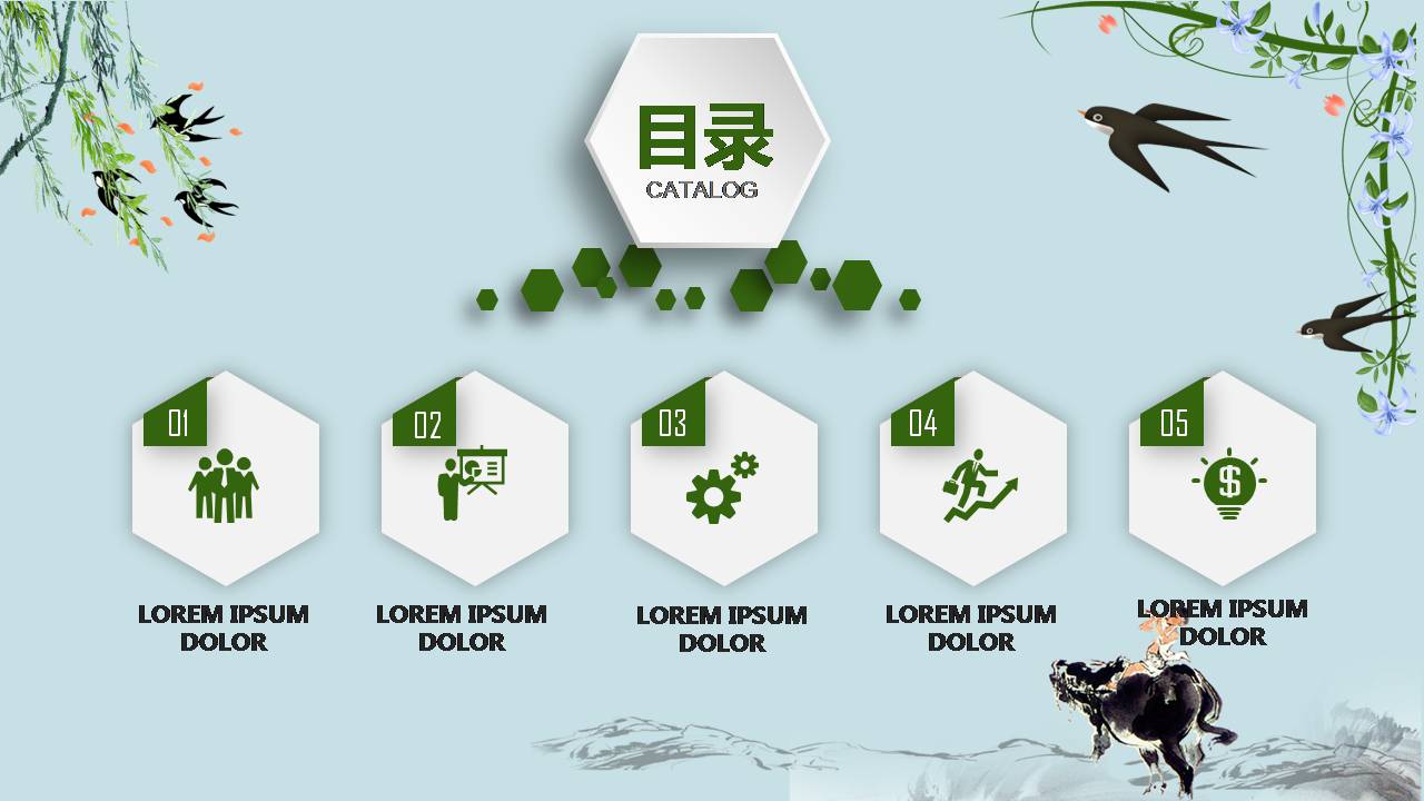 时尚简约大气小清新鸟类通用ppt模板