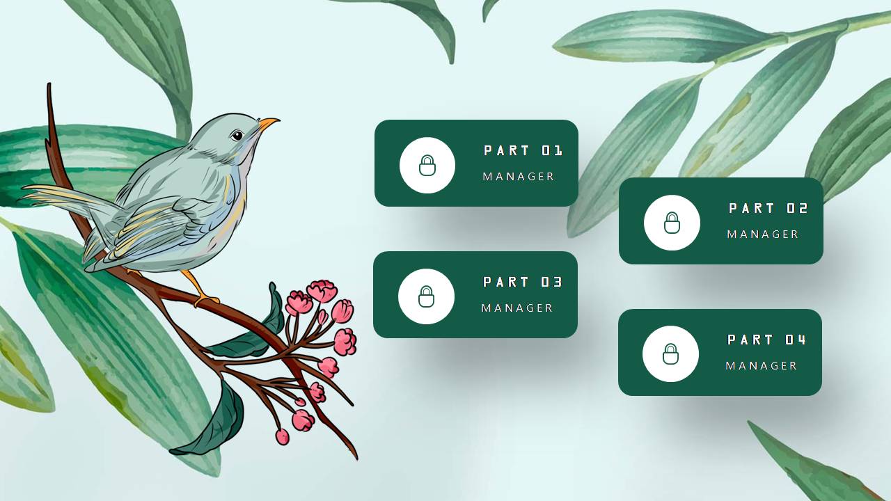 创意设计手绘绿色花鸟ppt模板