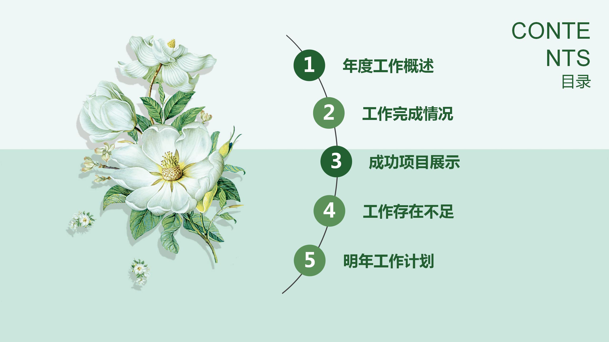 绿色小清新花朵个人述职报告ppt模板