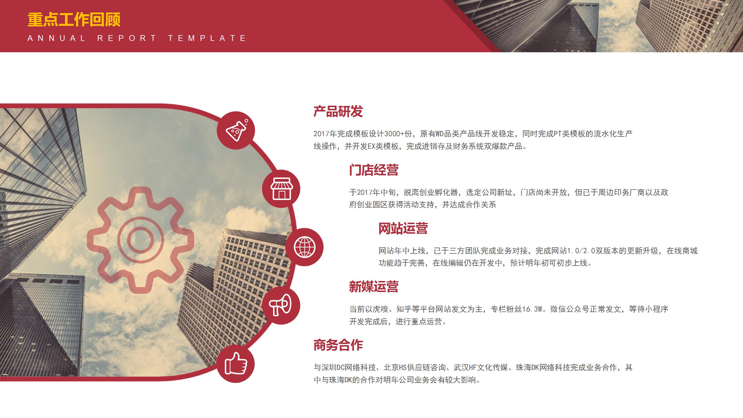 红色背景年终工作总结商务ppt模板