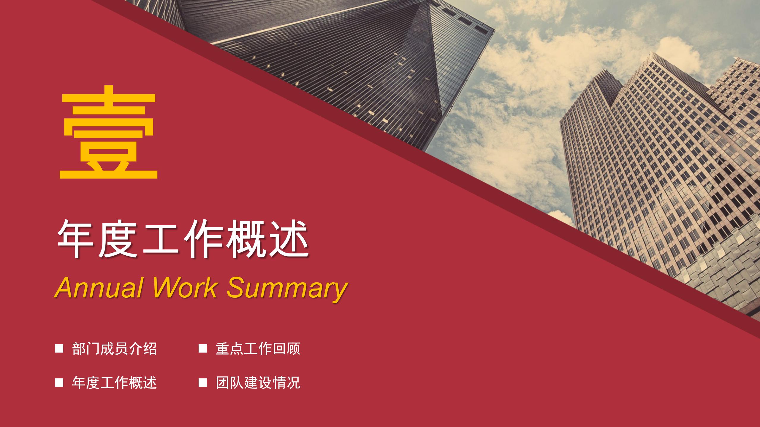 红色背景年终工作总结商务ppt模板