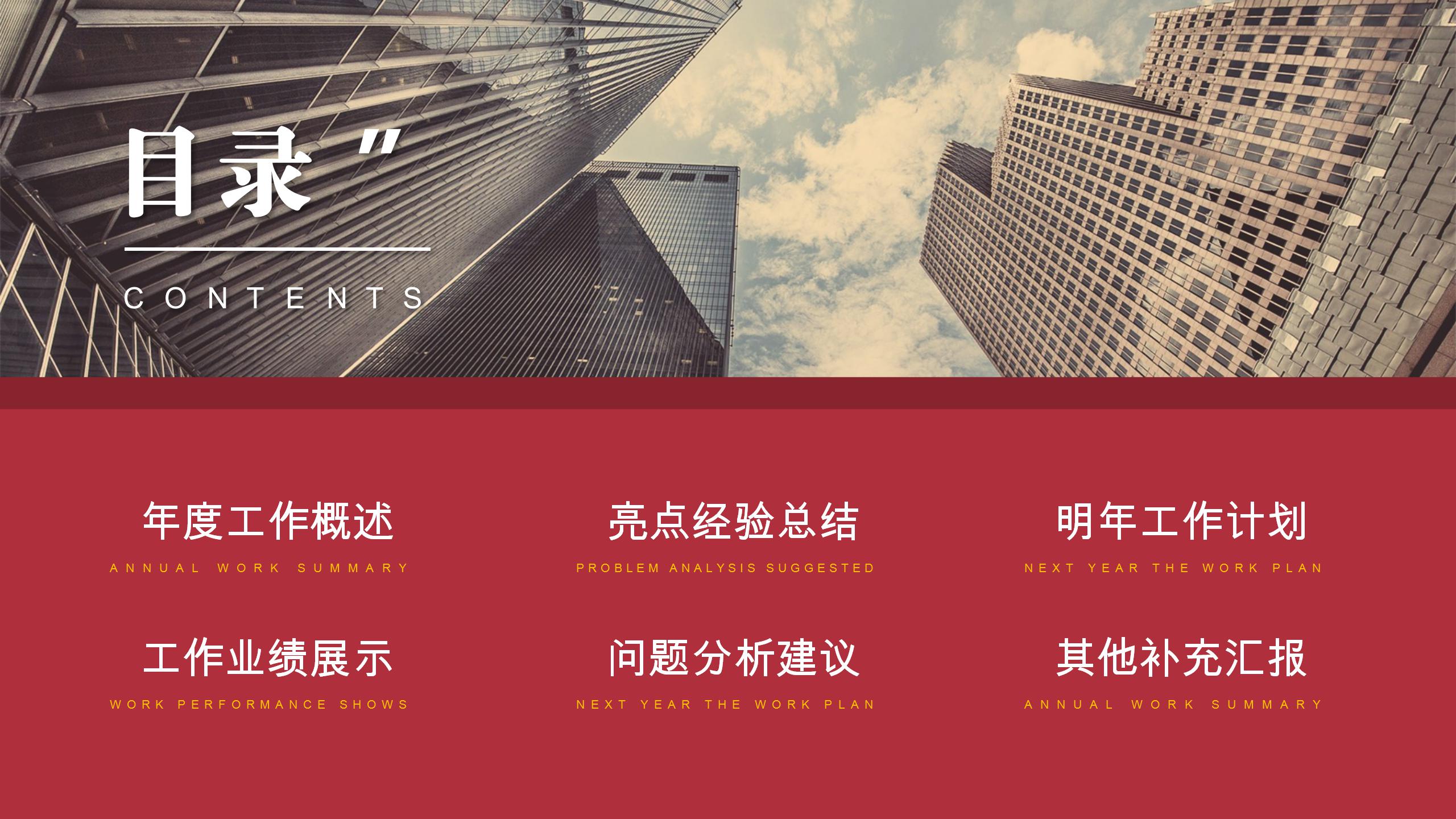 红色背景年终工作总结商务ppt模板